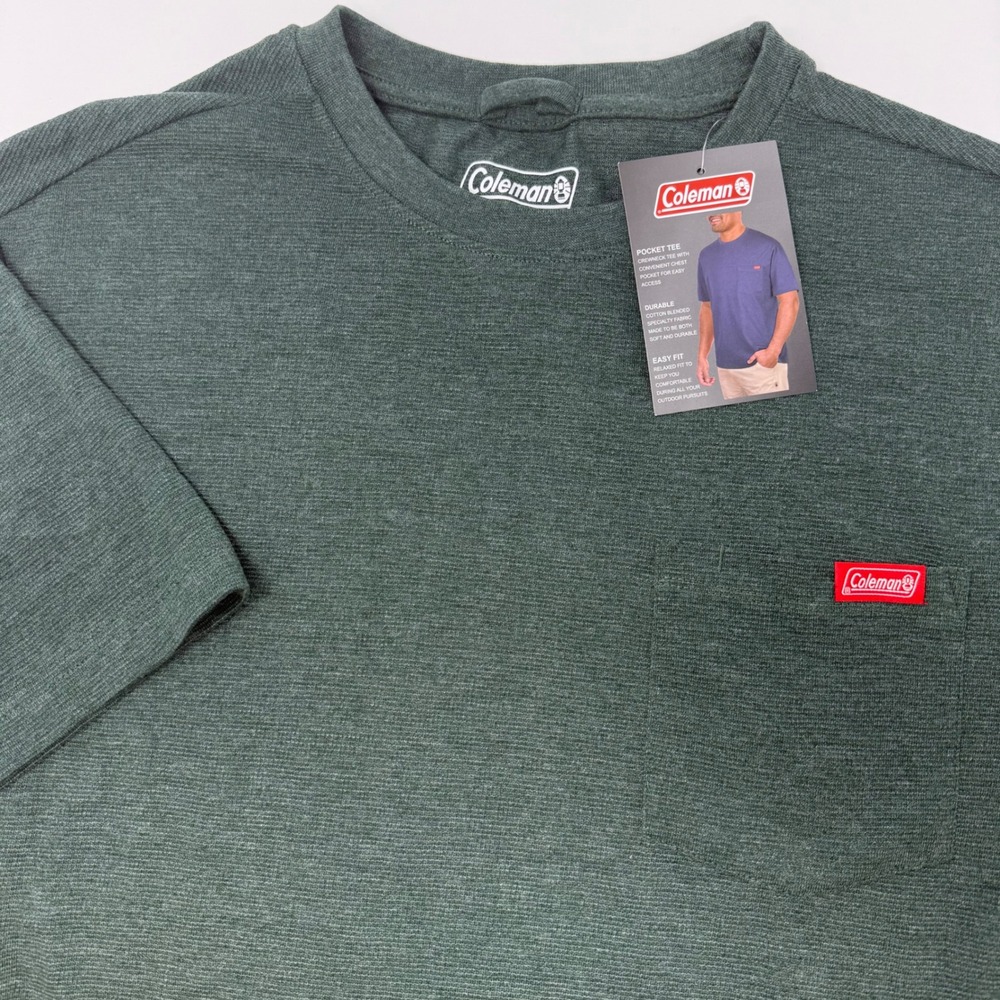 Coleman Mens Pocket Tee Short Sleeve Crewneck Green Textured Shirt Medium‎ NEW